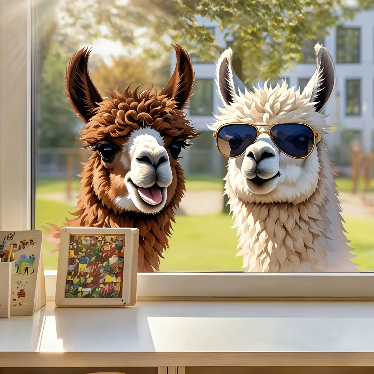 1pc Funny Two Alpacas Wall & Window Sticker, Self-Adhesive Decorative Sticker, Suitable for Windows, Doors, Bedroom, Living Room