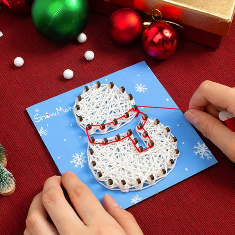 Merry Christmas DIY Handmade Wood Nail Cartoon Santa Claus Tree Snowflake Elk Winding Children\'s Puzzle Toys