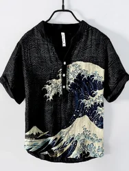 Summer Men's Small V-Neck Japanese Art Cat Art Print Shirt men's casual shirts Stylish and comfortable top
