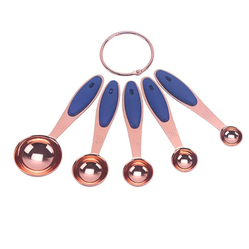 5pcs Rose Gold Measuring Spoons Set Measuring Cups Stainless Steel Kitchen Accessories Baking Tea Coffee Spoon Cooking Tools Set