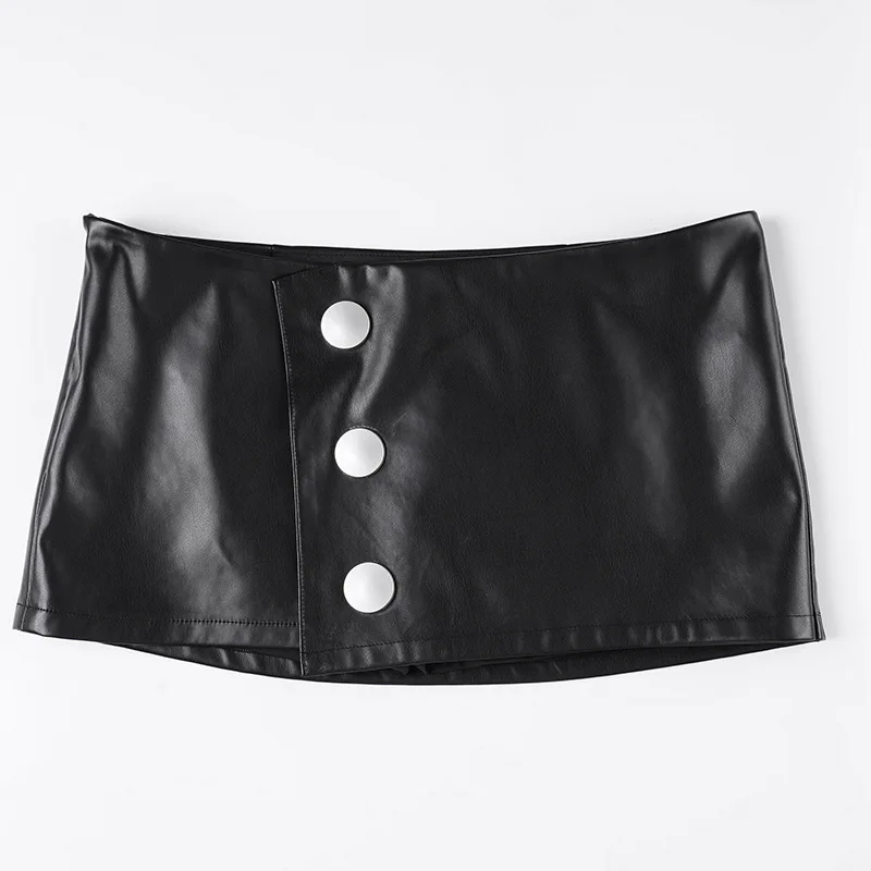 Women's Sexy Low-rise Pu Leather Skirt Spice Girls Y2k Hip-wrapped Metal Buckle Irregular Skirt