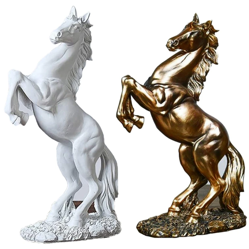 

2 Pcs Art Sculpture, European-Style Flying Horse Decoration, Housewarming Opening Gifts Copper & White