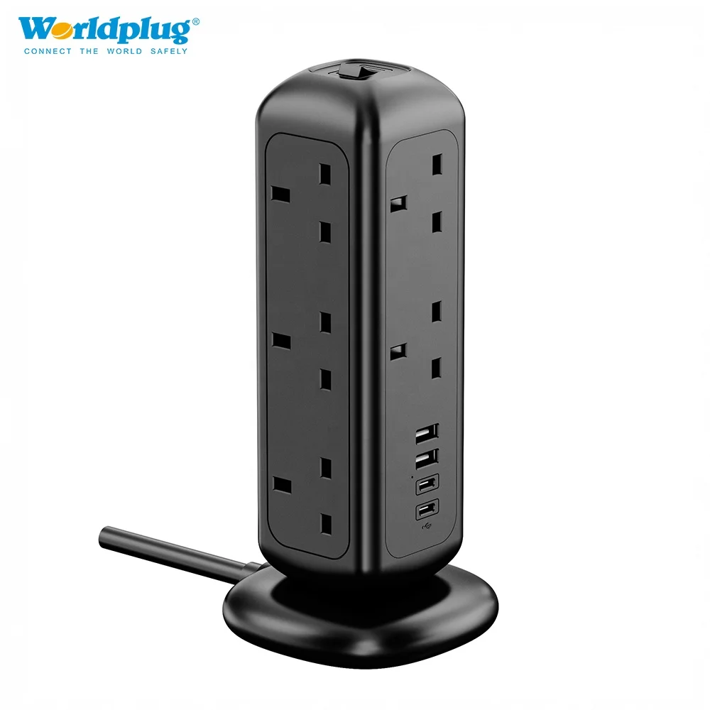 35W Fast Charge Surge Protector UK Multi Plug Extension Cube Socket USB Power Strip with 2M Cable