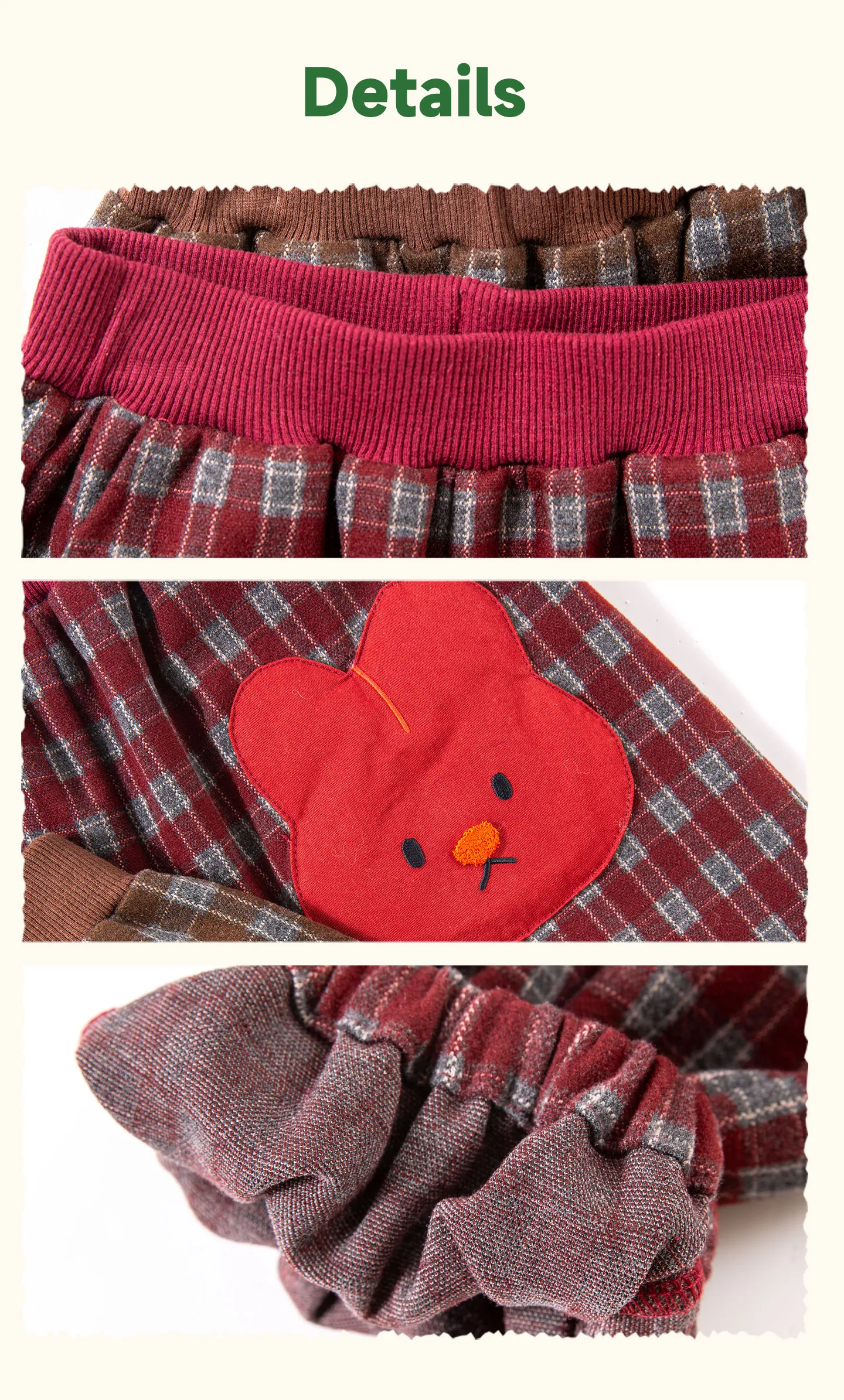 Amila 2026 Herbst Neue Kinder-Freizeithose Vintage Kariert Wolle-Optik Häschen-Applikation Laternenhose Modisch Bequem Tägliche Lange Hose – Detail 6