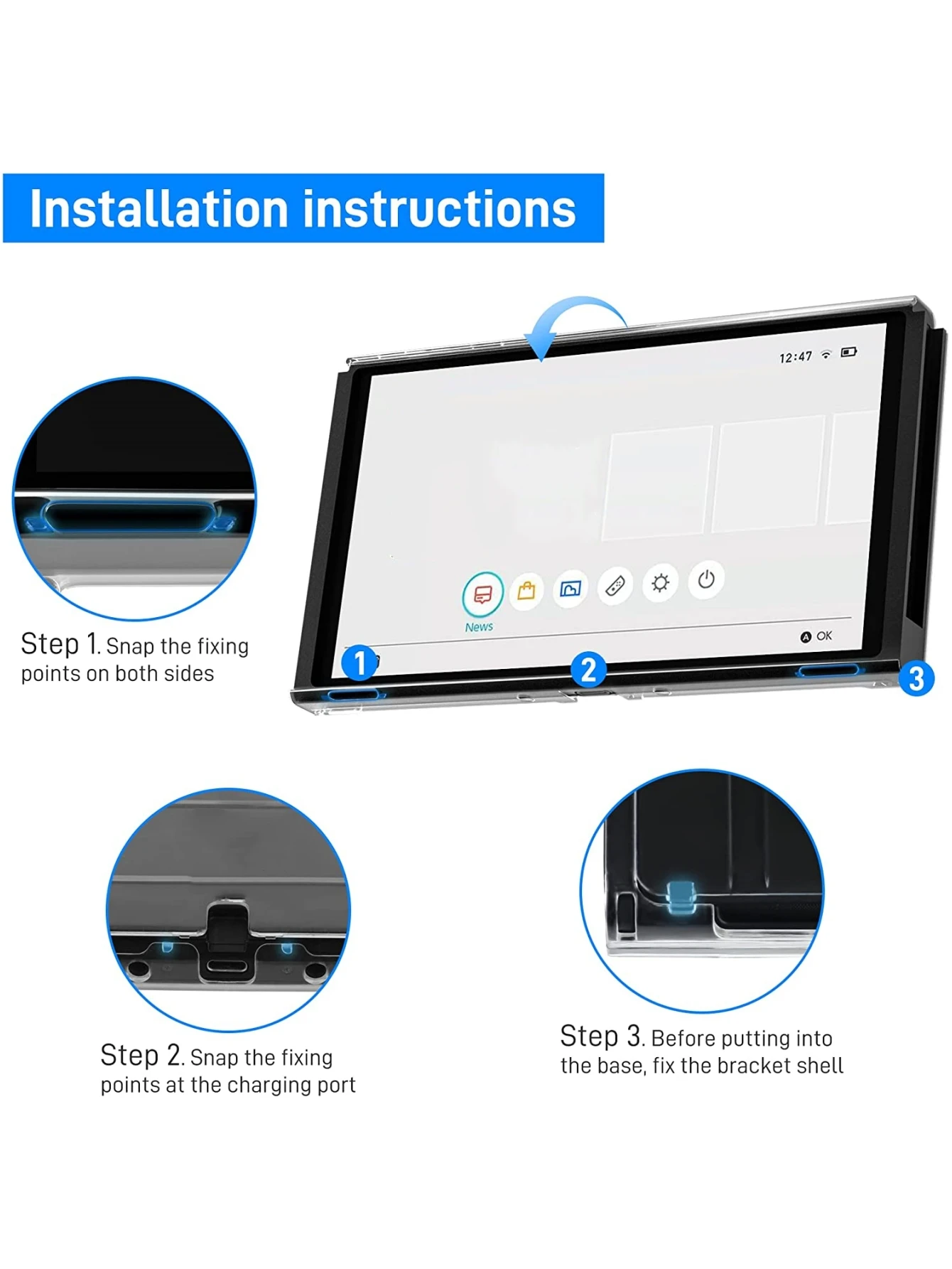 Transparente Hülle für Switch OLED, transparente, dockbare Hülle, kompatibel mit Switch-Schutzhüllen