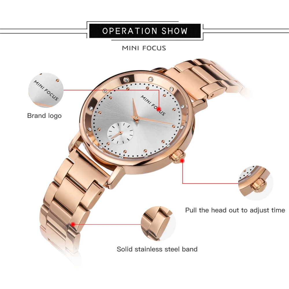 Mini foco relógio feminino elegante ouro aço inoxidável senhoras moda relógios de quartzo feminino pulseira relógio de pulso 0037l