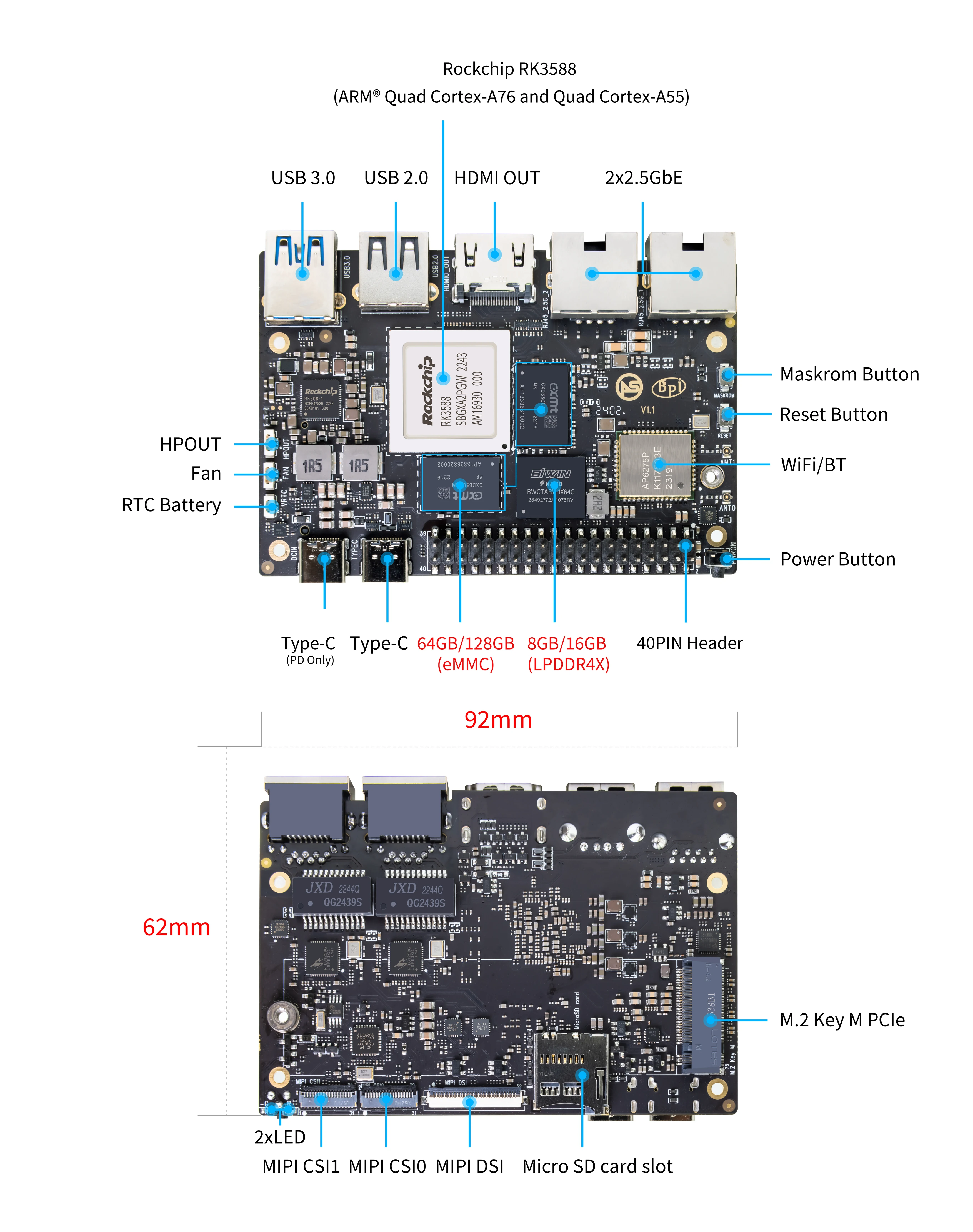 ArmSoM-Sige7 Rockchip RK3588 Development Board,8GB lpddr4x,64GB emmc,wifi6, basic(8GB+64),pro max(32GB+128)