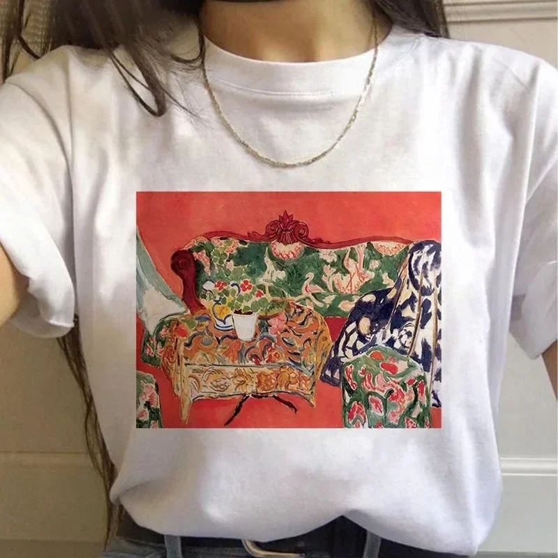 Women Short Sleeve T Shirt Vintage Interior Oil Painting Art Print Aesthetic Retro Art Lover Casual Graphic Tee Top Harajuku