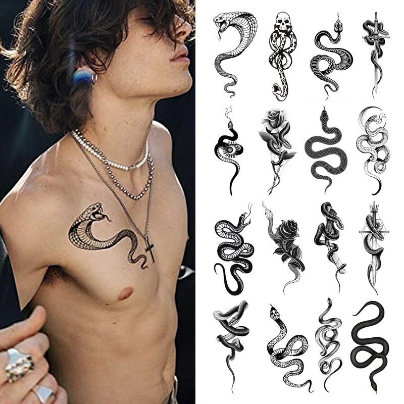 1pc Realistic Snake Temporary Tattoos Forearm Arm Sexy 3D Tribal Cobra Mamba Viper Serpent Tattoo Temporary Fake Tattoos Sticker