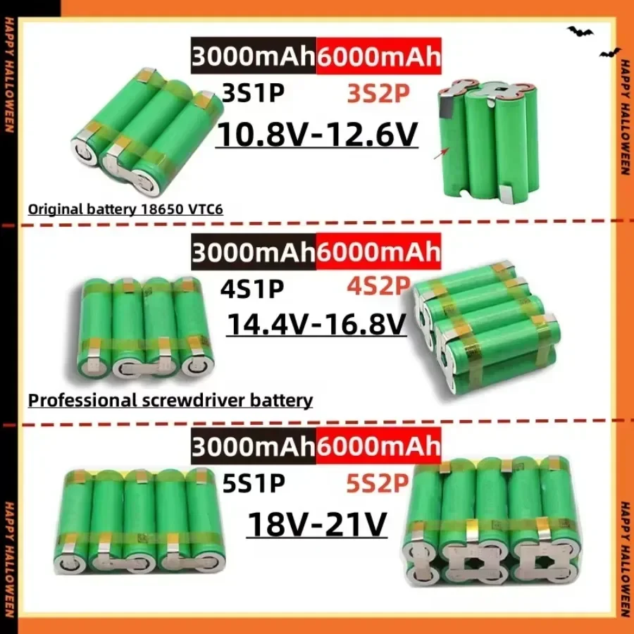 18650 VTC6 3000-6000 MAh 2S 3S 4S 5S 6S Large Capacity Customizable for Screwdriver Battery Pack 10.8V 12V 14.4V 18V 21V