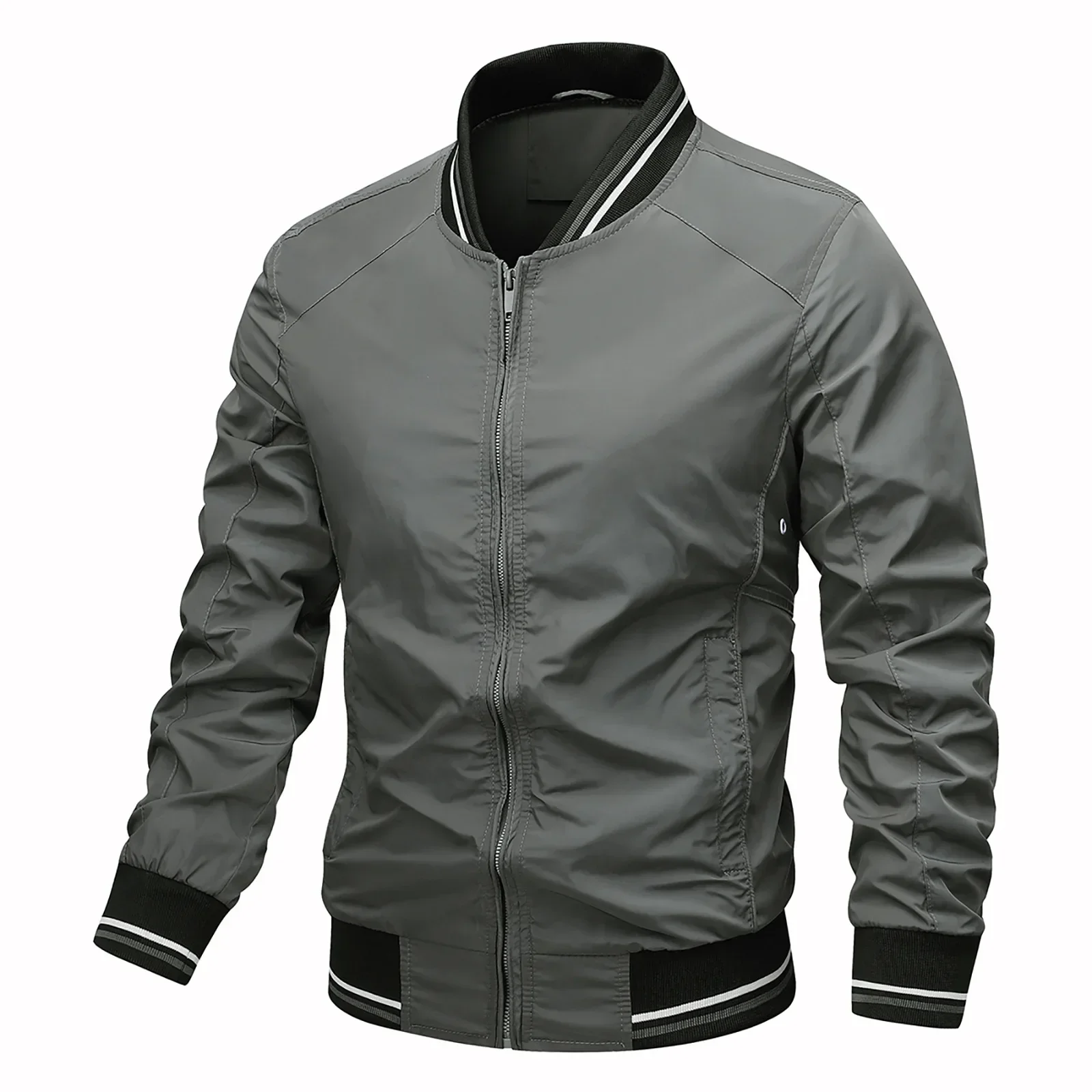 

2023 Spring and Autumn New Single Layer Jacket Men's Baseball Neck Solid Color Breathable Waterproof Men's Jacket Coat