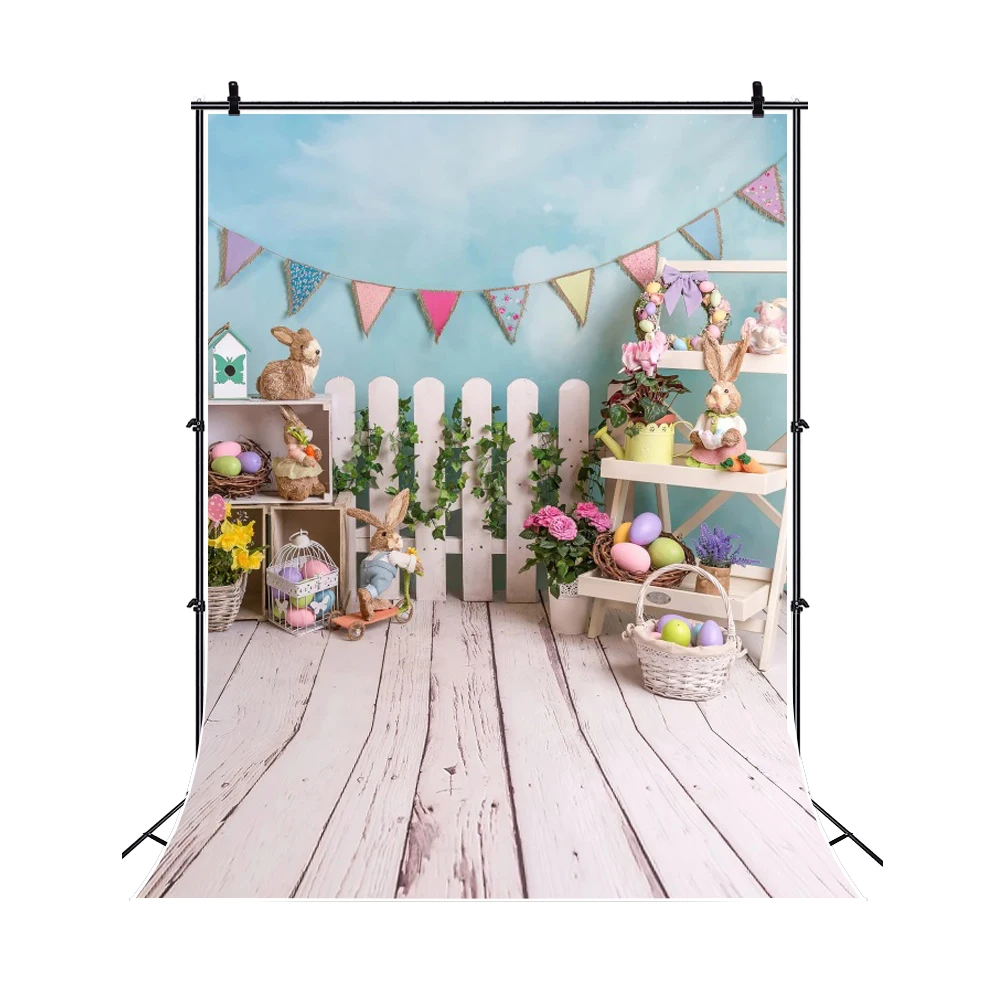Happy Easter Photography Backdrop Spring Natural Landscape Green Grass Flowers Rabbit Eggs Kids Birthday Party Decor Background