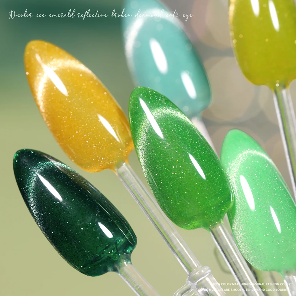 

Vendeeni 10 Colors/set Ice Emerald Glitter Broken Diamond Cat Eye Nail Gel Polish Green UV LED Gel With Color Card TPO/HEMA FREE