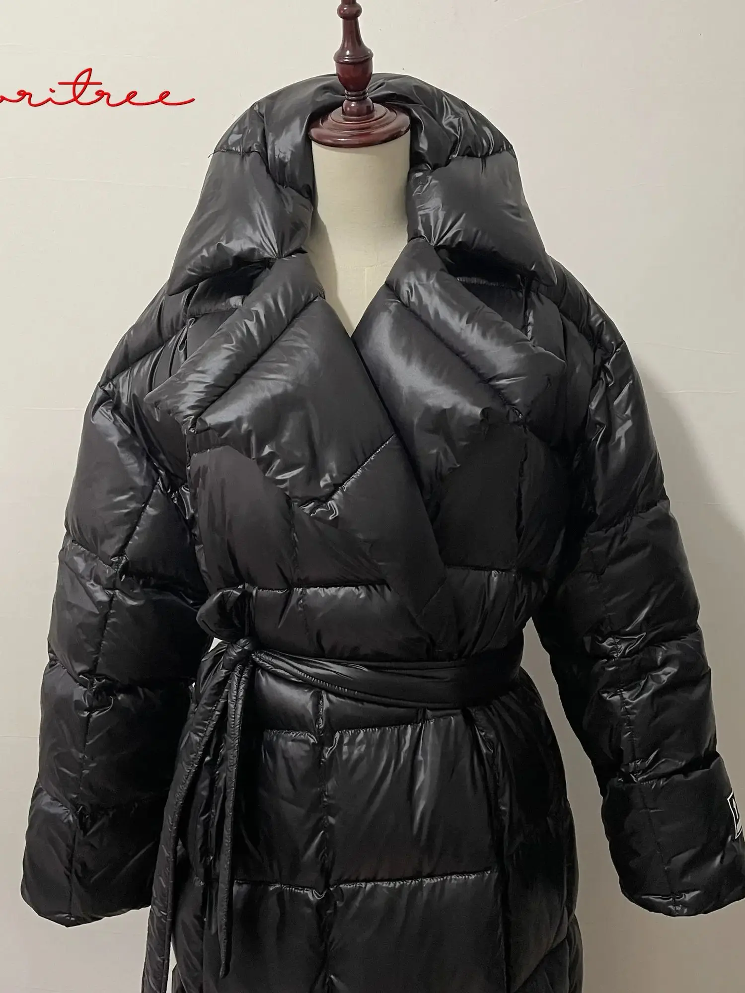 Abrigo de plumón de pato superlargo para mujer, parka gruesa y esponjosa, larga y cálida, a prueba de viento, F2586, invierno-30 ℃, 130cm