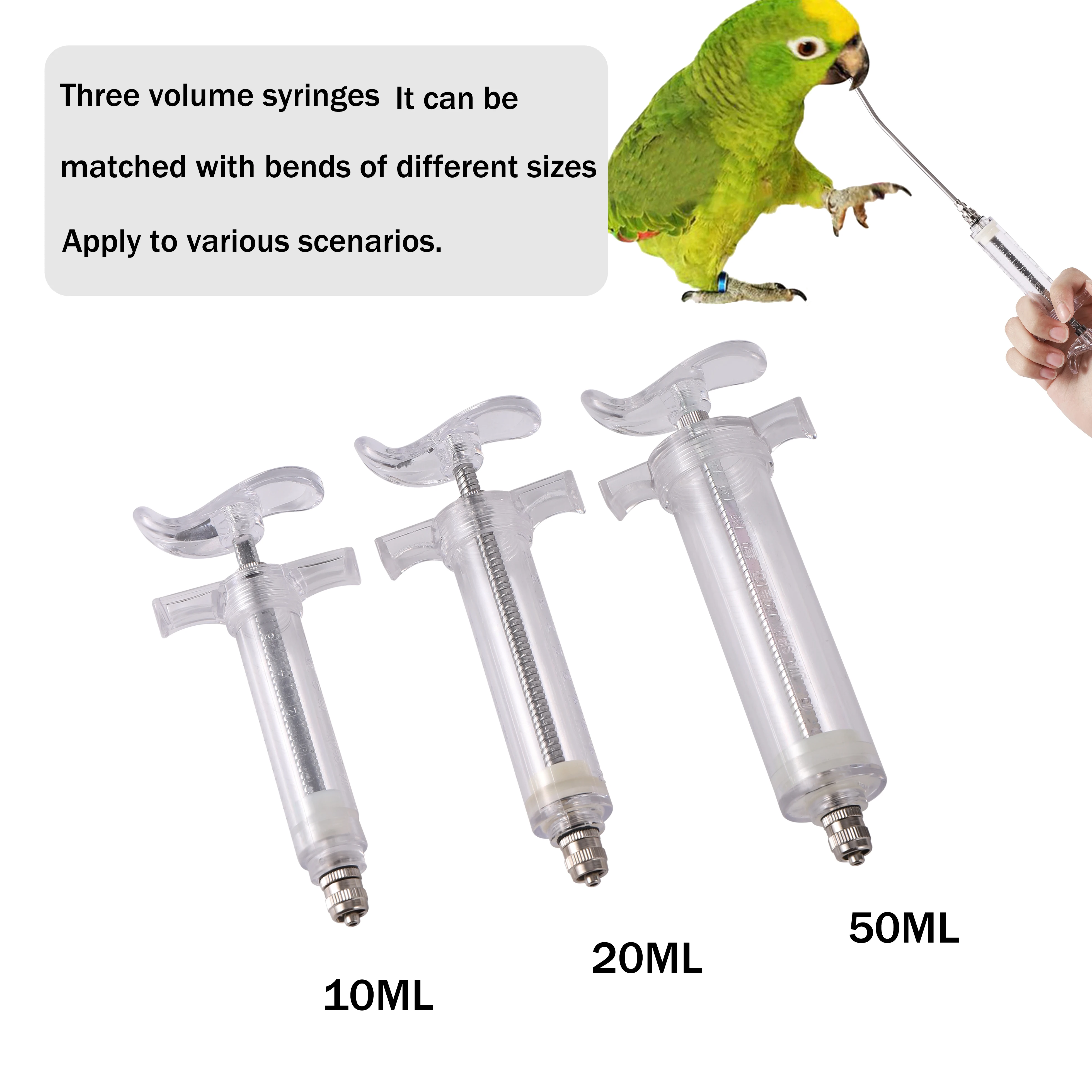 1 Set of Bird Feeding Syringe Kit 10ml/20ml/50ml Optional With 6 Pieces Curved Gavage Tube Parrot Pigeon Pet Bird Supplies