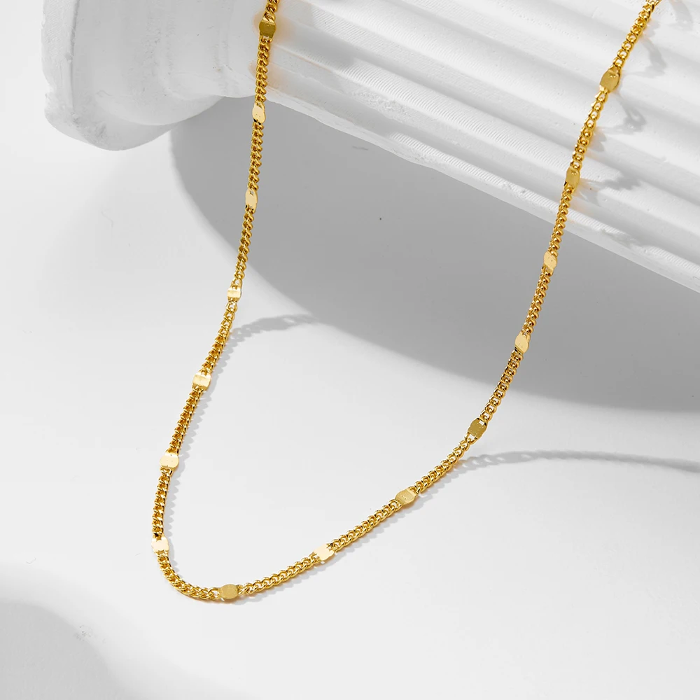 

FULSUN Dainty Satin Finish Disc Station Necklace 925 Sterling Silver 14K Gold Plated Rhodium Plated For Women