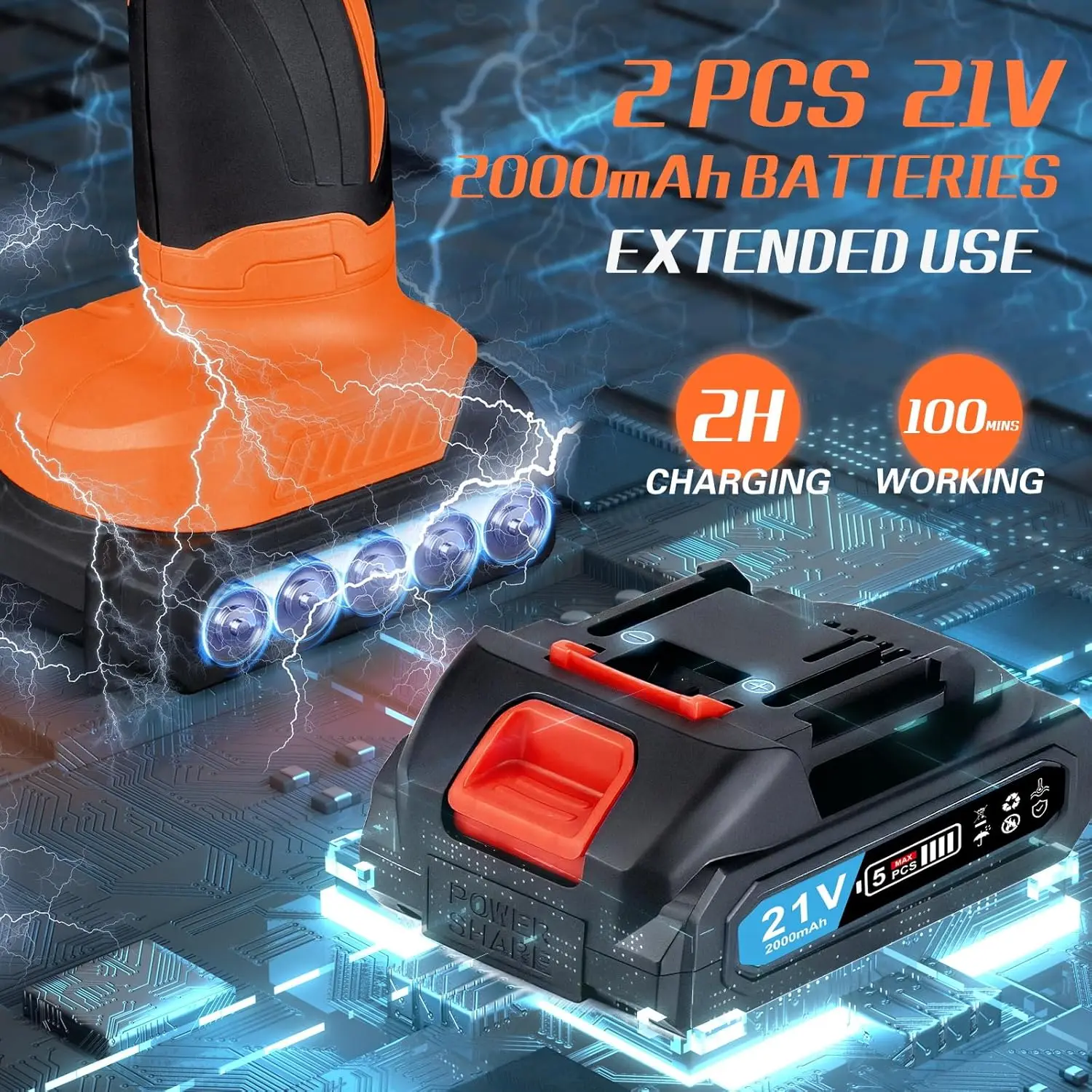 Kit de Polissage de 6 Vitesses Variables pour Voiture, 2x21V, 2,0 Ah, 24.com