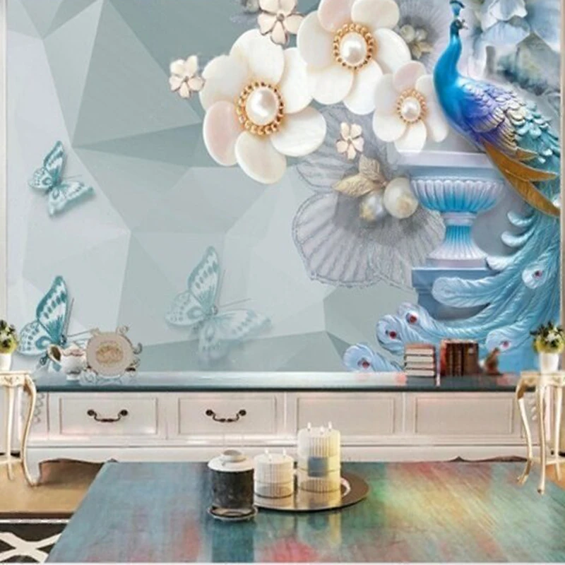 

Simple and fashionable peacock new Chinese-style TV luxurious home decoration bedroom mural decoration background wall
