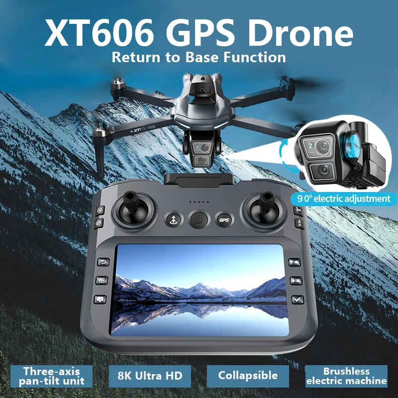 

New XT606 Max Foldable Drone 4K 8K HD Dual Camera 3-Axis Gimbal GPS Return Home 360° Obstacle Avoidance Brushles Quadcopter Gift