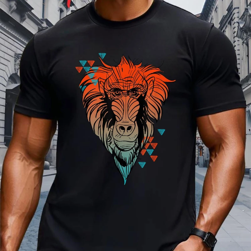 Camiseta para hombre Rafiki "El Rey León" oficial autorizado de Disney, cuello redondo suelto de algodón puro, patrón de cara Rafiki brillante