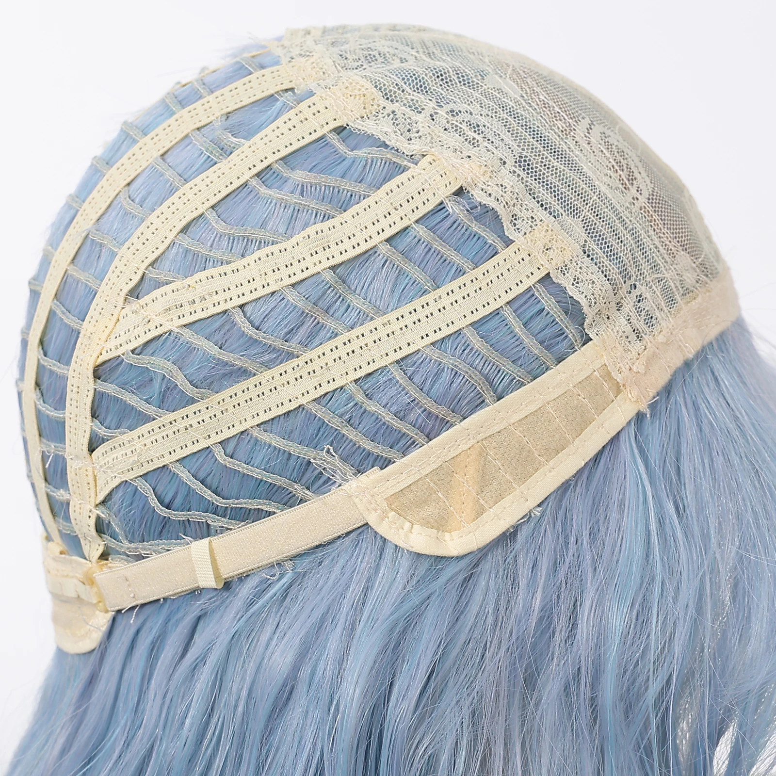 Allbell Magique Blaue Haarperücke mit Pony, lange gewellte synthetische Perücke, babyblaue lockige Perücke für Frauen, täglicher Partygebrauch, hitzebeständig – Detail 10