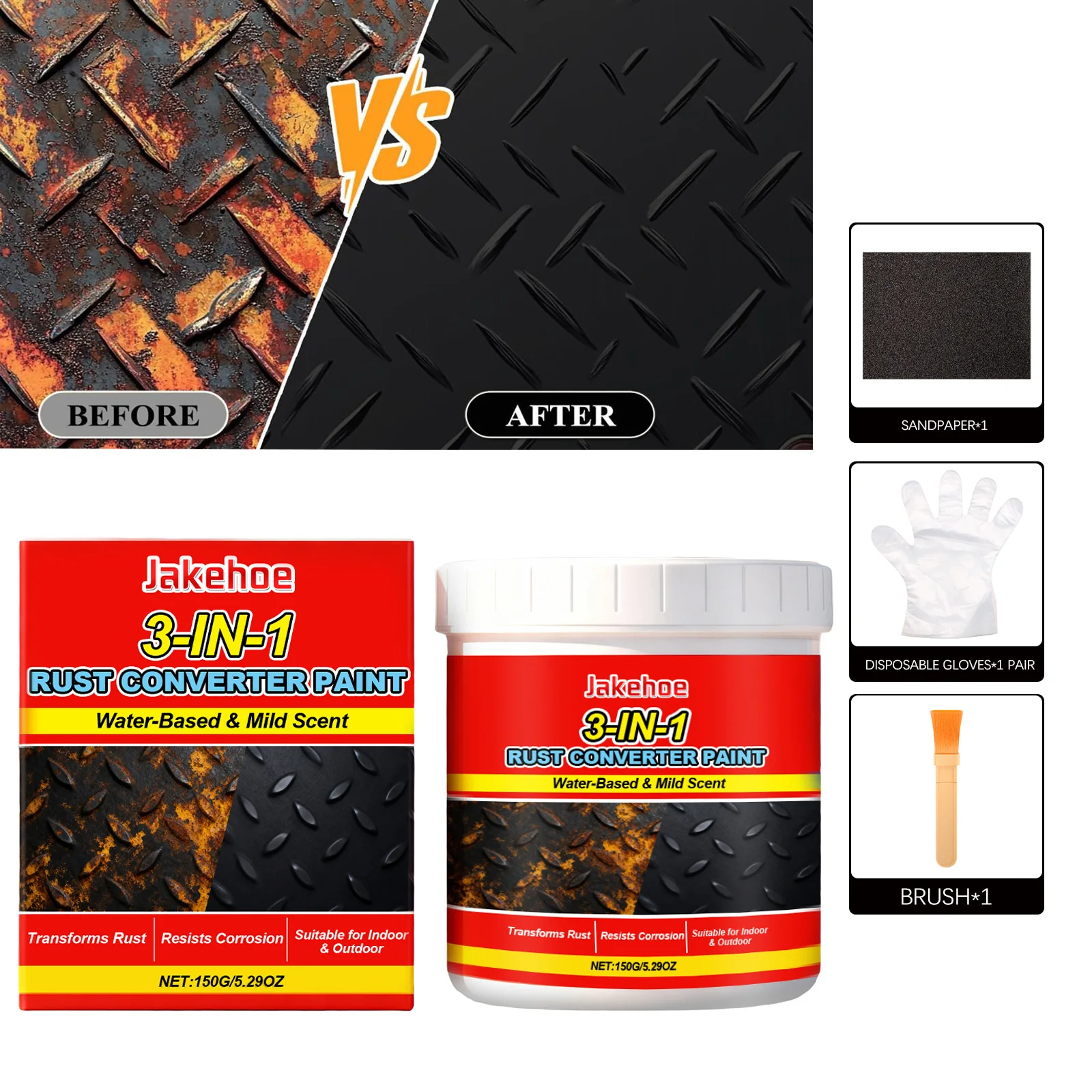 Convertidor de Óxido y Imprimación Metálica 3 en 1, Pintura Negra Resistente al Calor y al Óxido para Automóviles, Encapsulante de Óxido Industrial para Chasis