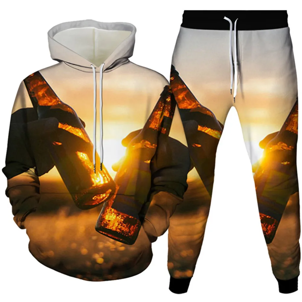 

Drinks Cola Beer Time Whiskey Cheers Printing Men Fashion Clothes Suits Hoodies Jogging Pants 2 Pieces Set Tracksuit Size S-6XL