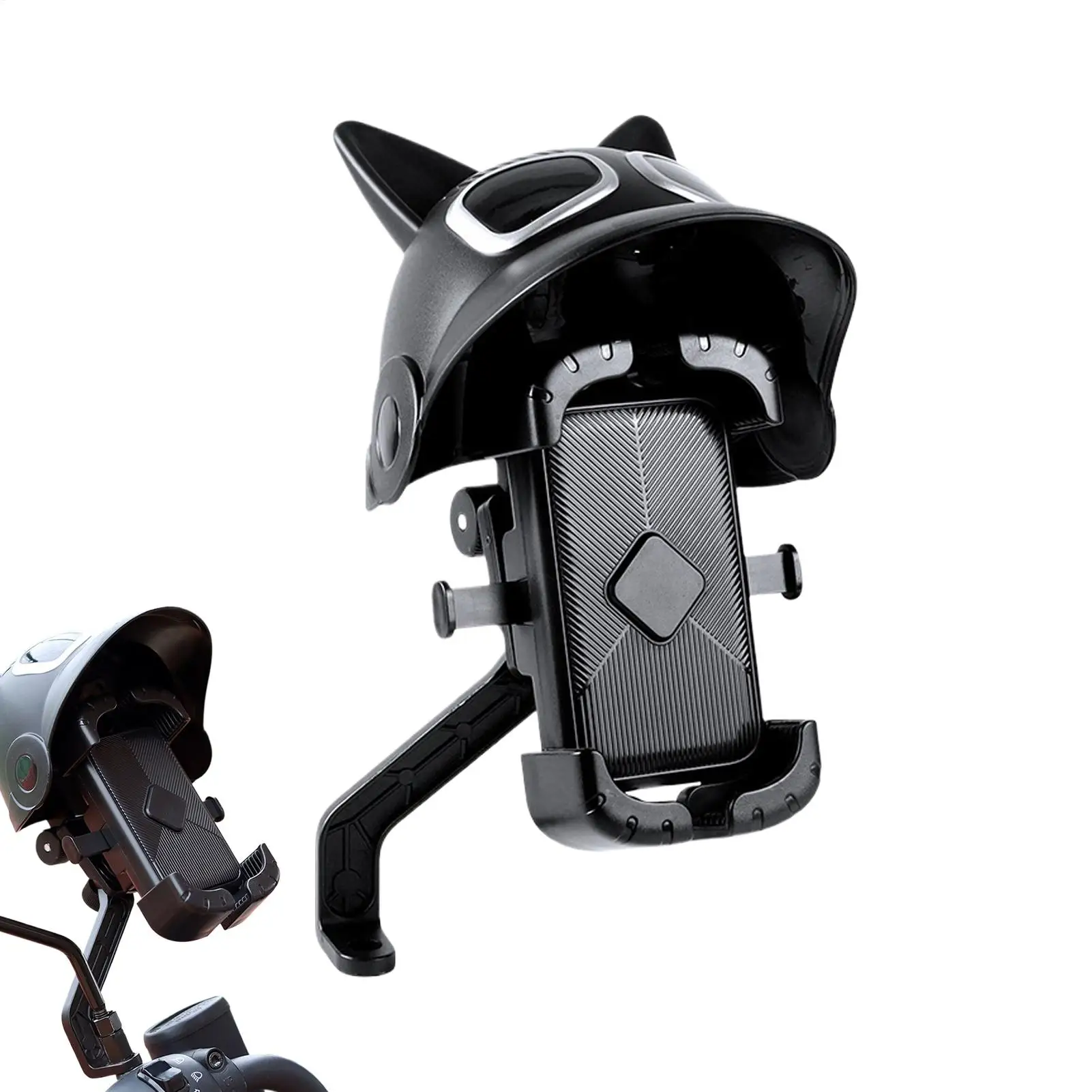 E-bike Cell Phone Holder 360 Rotation Helmet Design Rack Fit 3.5-7.2 Inch Phone Motorcycle Mount Rearview Mirror Installation