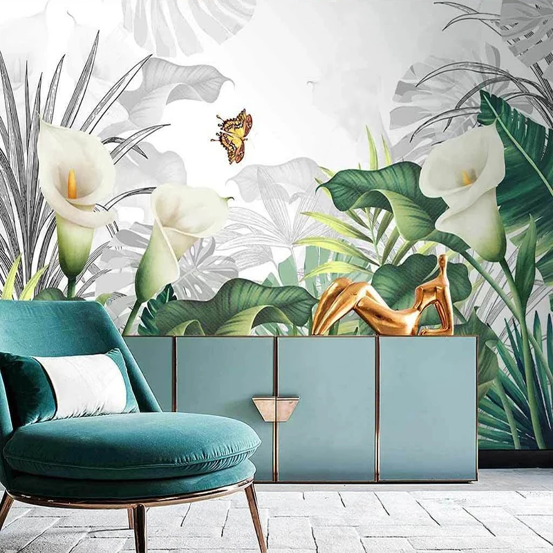 

Custom Photo Wallpaper European Style Hand Drawn Flower Tropical Plant Leaves Mural Living Room Bedroom Home Decor Wallpaper