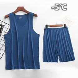 Summer Men's Pajamas Suit Thin Ice Home Clothes Traceless Sleeveless Vest Shorts Men's Round Neck Casual Summer Clothes