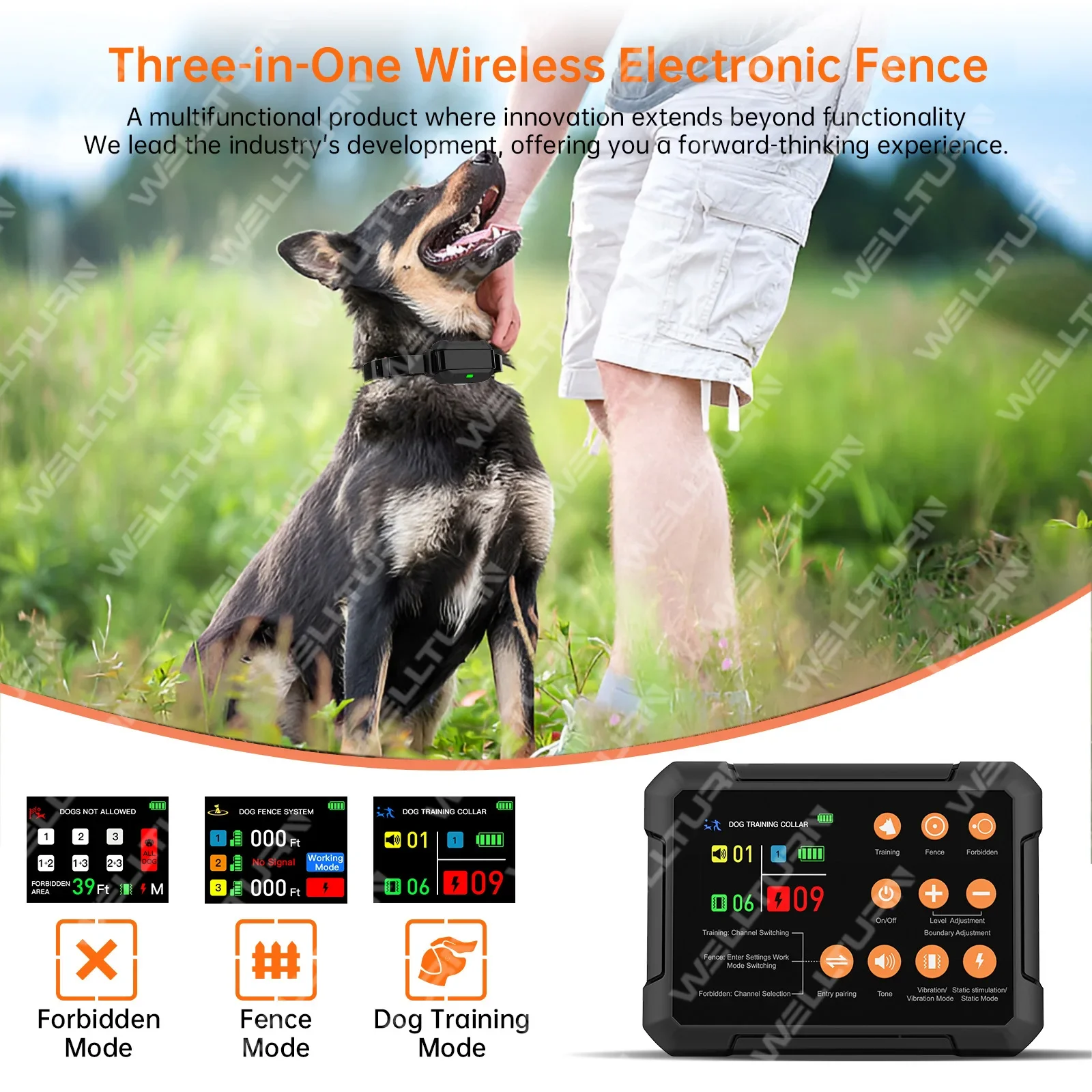 New Design IPX7 Electric Dog Collar Fence for 3 Dogs indoor and outdoor 10-120 ft Wireless Dog Fence System