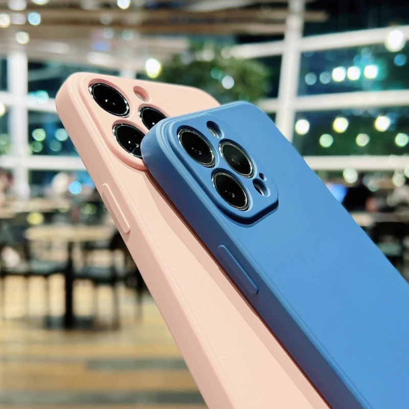 Flüssige Silikon Softcase für iPhone 11 12 13 14 Pro Max 13 Mini 14 plus kontrahierte reine Farbe stoß feste hintere Abdeckung Stoßstange – Detail 9