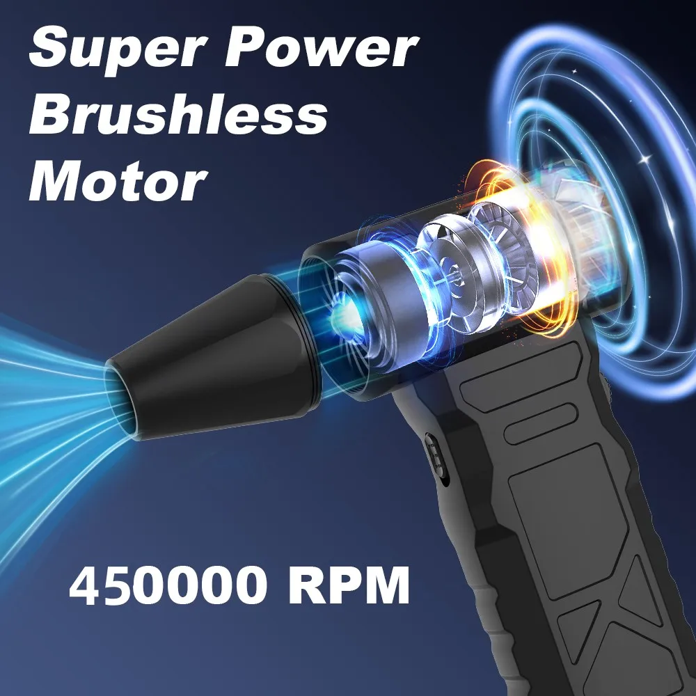 

450000RPM Violent Fan Powerful Air Blower Vacuum Dust Cleaner TypeC Charging Strong Wind 52m/s Brushless Turbo Jet Blower