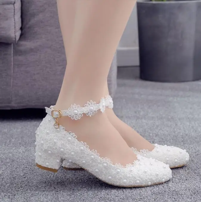 

Fashion Classic Women Dress Lace-Up Shoes Medium Heels The wedding Shoes PU Leather Pumps Ankle Strap Ladies Lace Shoes