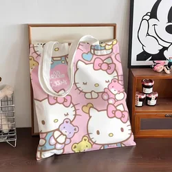 Hello Kitty Canvas Bag Sanrio Kawaii Anime Student Book Large Capacity Tote Bag Cute Shopping Handbag Gifts for Girls