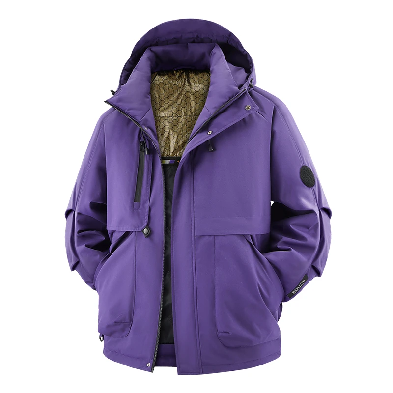 冬防風ソリッドフード付きメンズジャケット冬保温肥厚パーカーアウトドアルーズコンフォートシンプルカジュアルコート