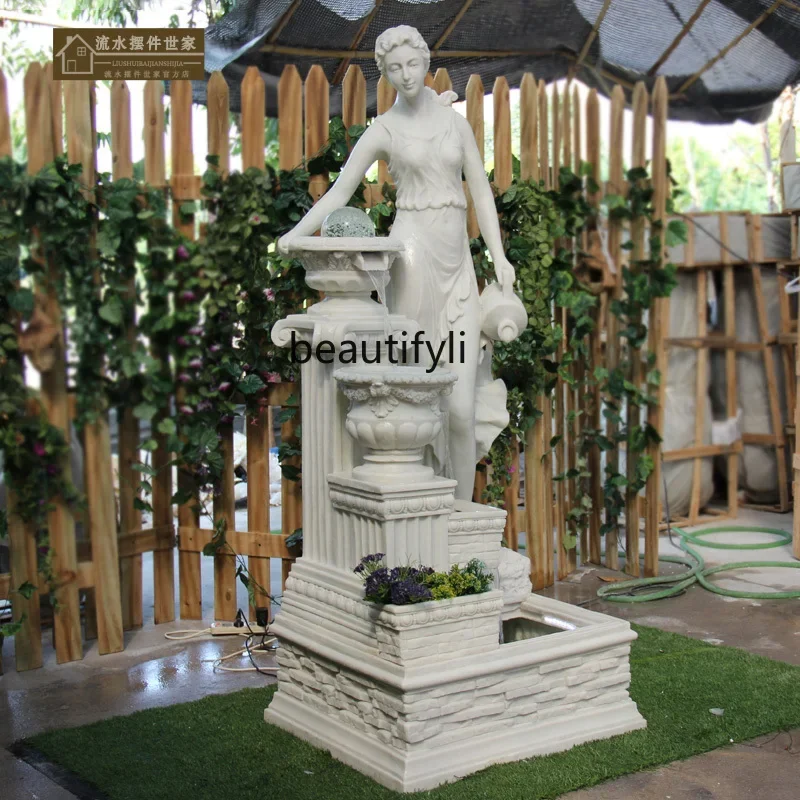 Beautiful woman sculpture European water fountain courtyard garden club fish pond  feng shui ball  improvement hotel ornament