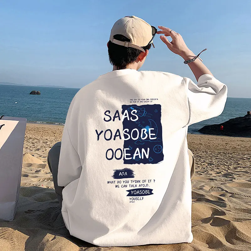 

Мужская футболка American Sle, летняя молодежная футболка свободного кроя, брендовая, для пар, с круглым вырезом, повседневная