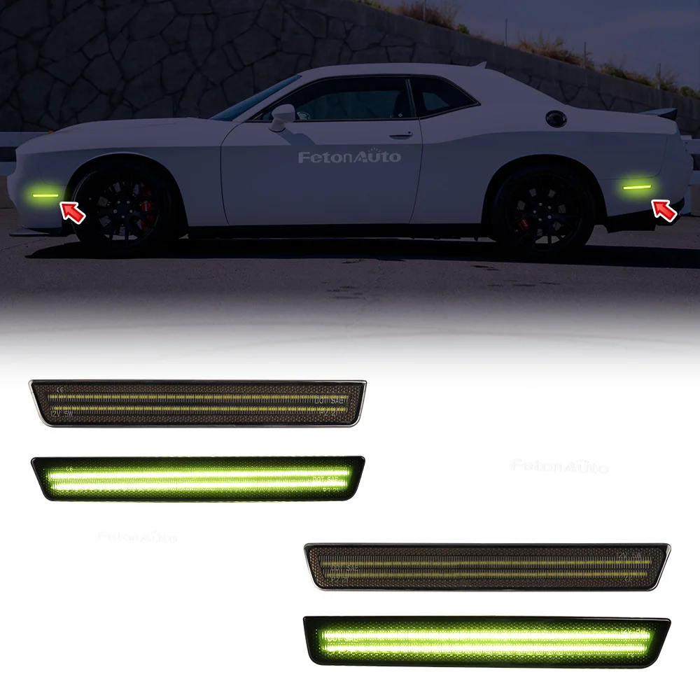 Yellow Red  Green LED Side Marker Light Front and Rear Bumper Turn Signal Light Indicator Light for 2015-2023 Dodge Challenger