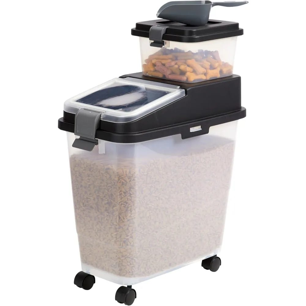 

3-Piece Airtight Pet Food Storage Container with Wheels, Holds 36 lbs, Includes Treat Bin and Scoop - BPA Free