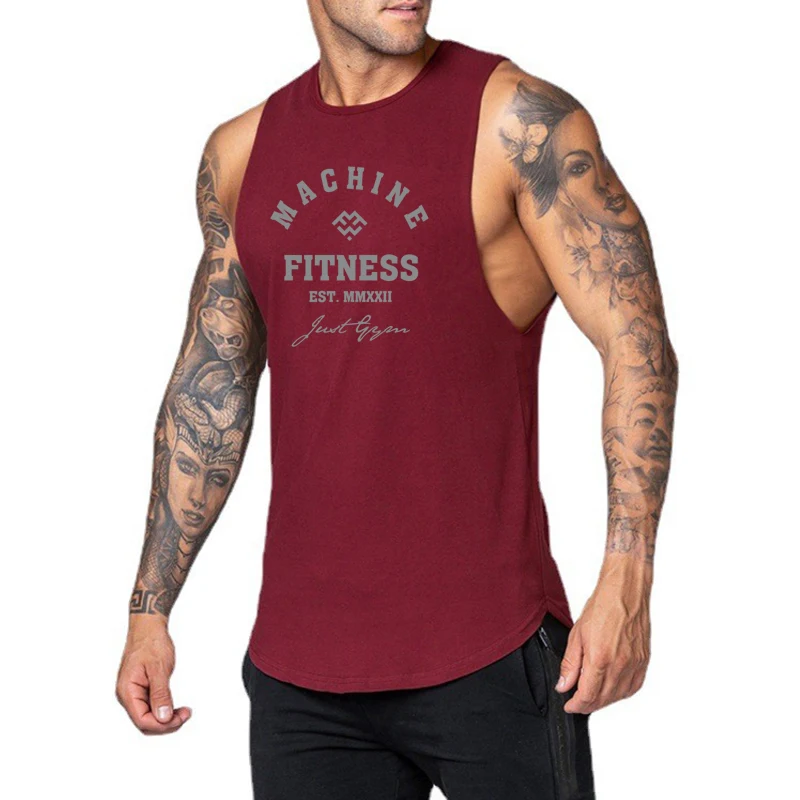 Machina Fitness Tank Top Mens Cotton Muscle Sleeveless Shirt Workout Gym Clothing Bodybuilding Singlets Vest Casual Sportswear