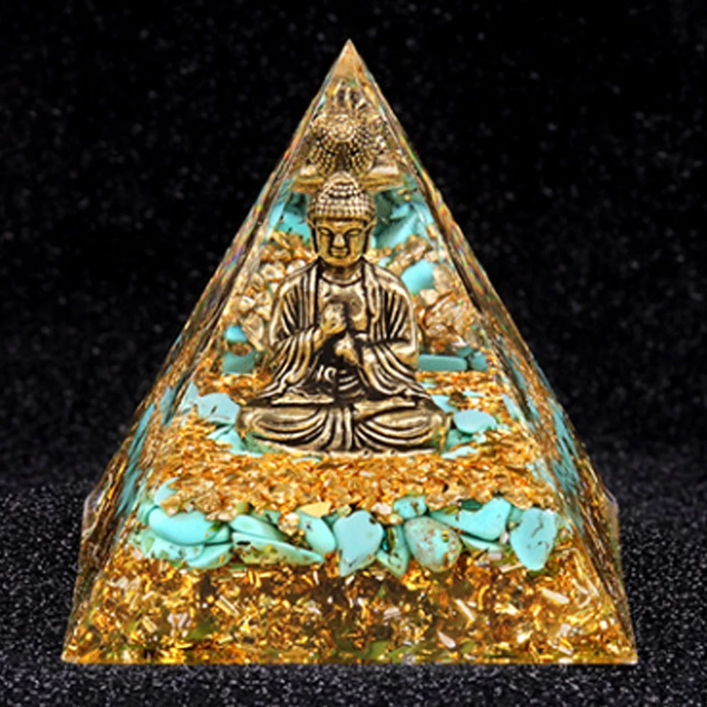 NONE Natural Crystal Energy Generator Pyramid Buddha Lapis Lazuli Amethyst Reiki Healing Resin Pyramid Egyptian Room Decoration 6cm 7