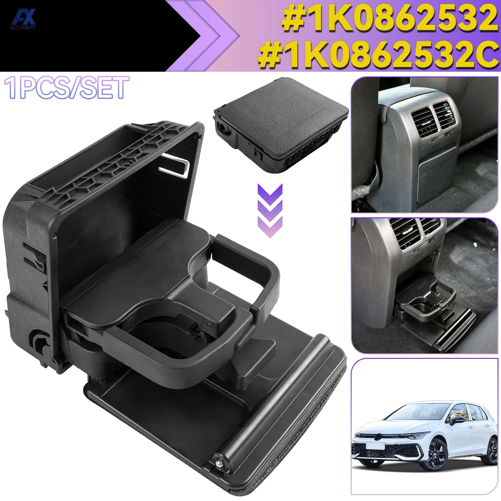 

Central Console Armrest Rear Cup Drink Holder for VW Jetta MK5 GOLF GTI MK5 6 RABBIT EOS 2006-11 1K0862532 1K0862532C 1K0862532F