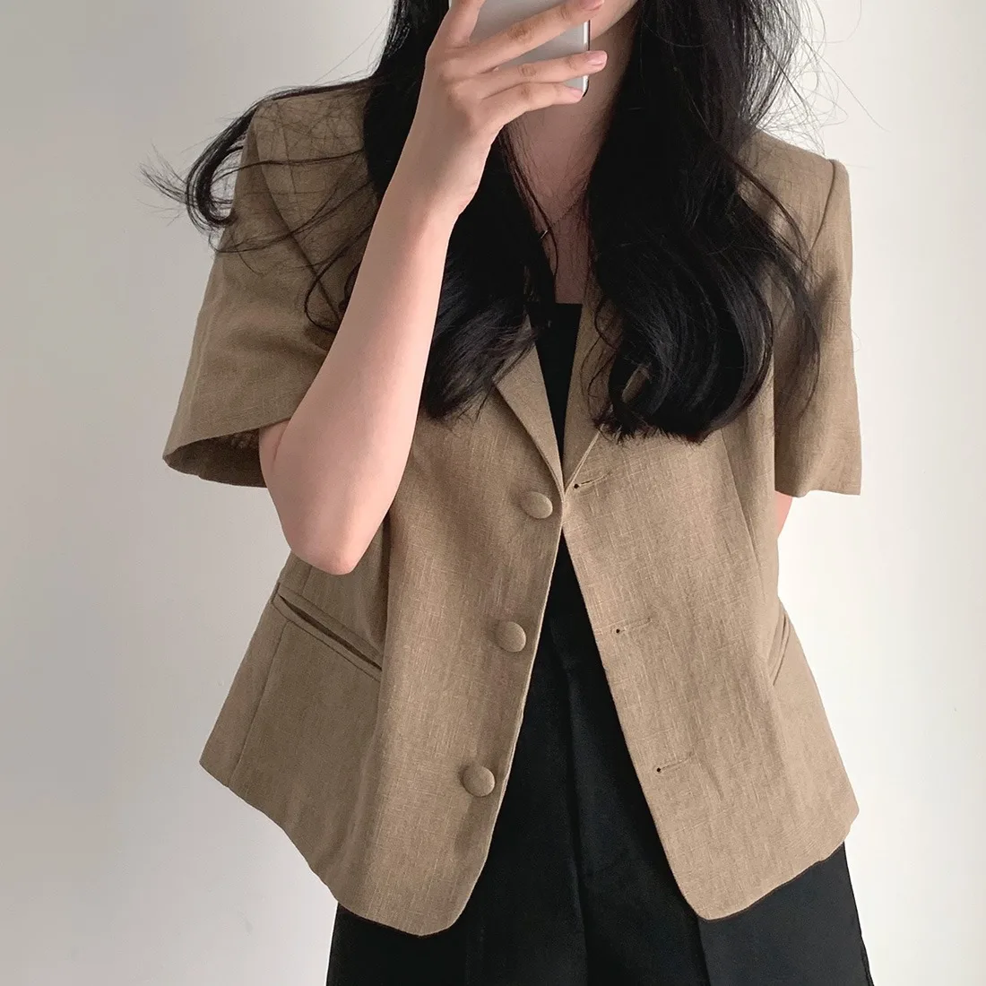 

Ele Summer Vintage Sle на пуговицах, свободный крой, тонкий хлопковый льняной костюм ort Sve, женский модный универсальный костюм O...