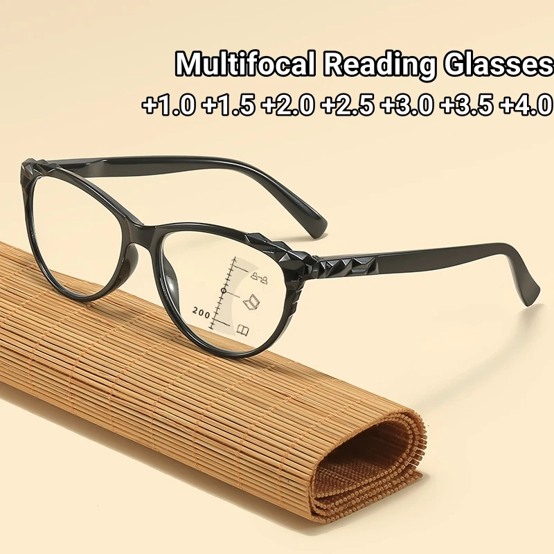 New Reteo Cat Eye Multifocal Reading Glasses Fashion Spring Leg High-definition Presbyopia Glasses Anti Blue Light Eyewear