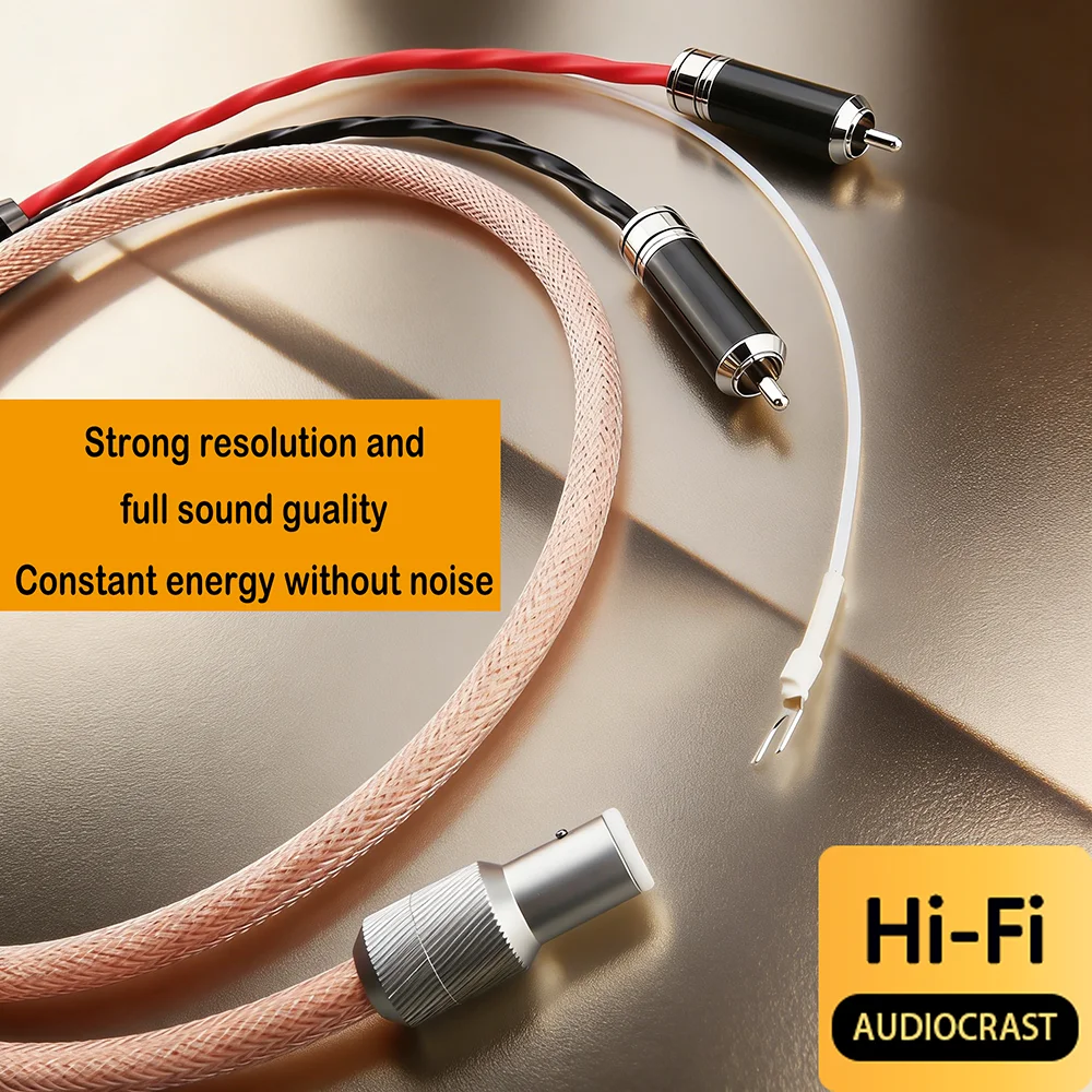 Audiocrast Pure Silver 5pin DIN to 2 RCA Phono Cable Double Shielding Tonearm Cable with Ground Wire for Turntable