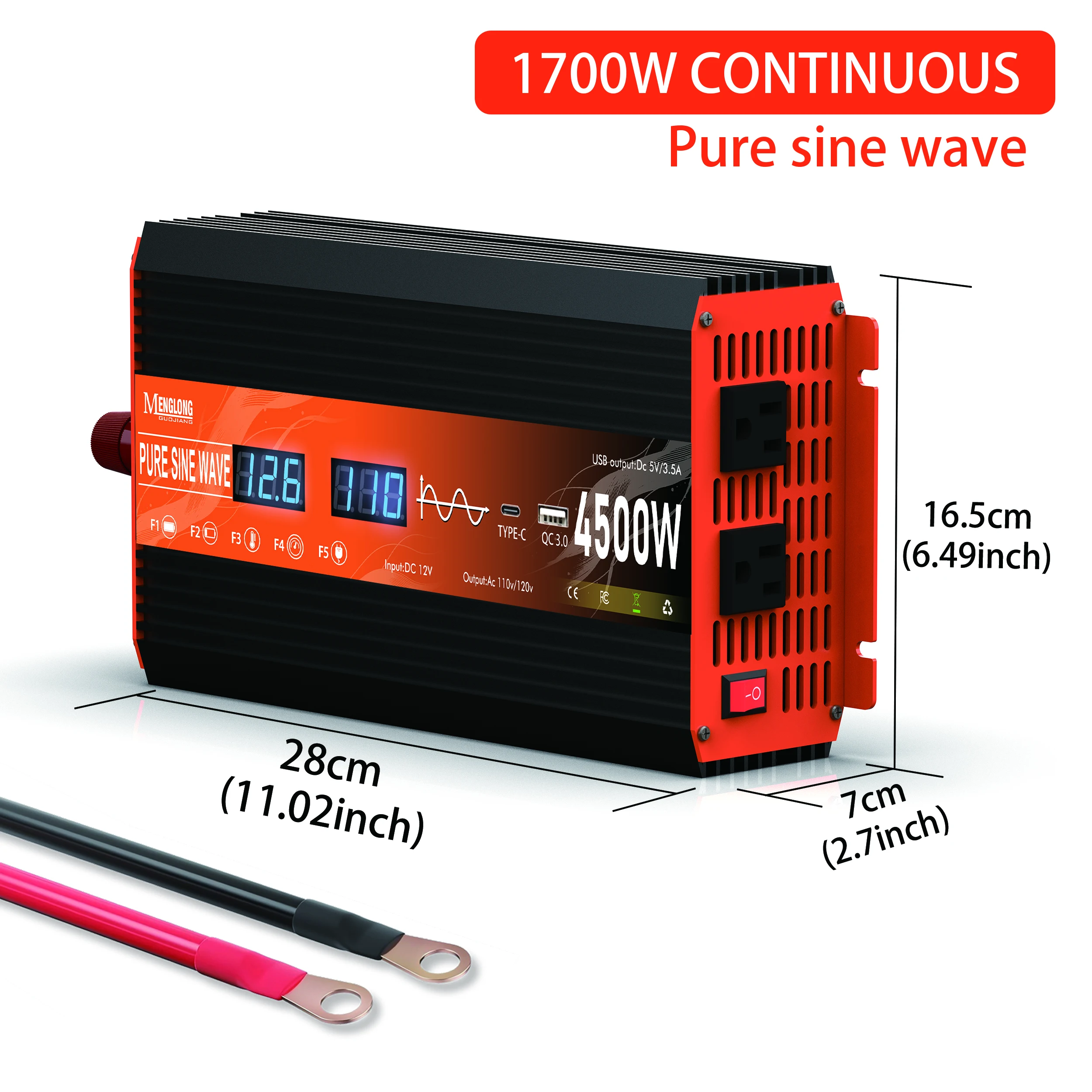 6000W/4500W Pure Sine Wave Inverter DC 12V to AC 110V, Dual AC Output, Overvoltage, Overcurrent, and Overtemperature Protection, Special Power Supply for RVs, Camping, and Outdoor Use