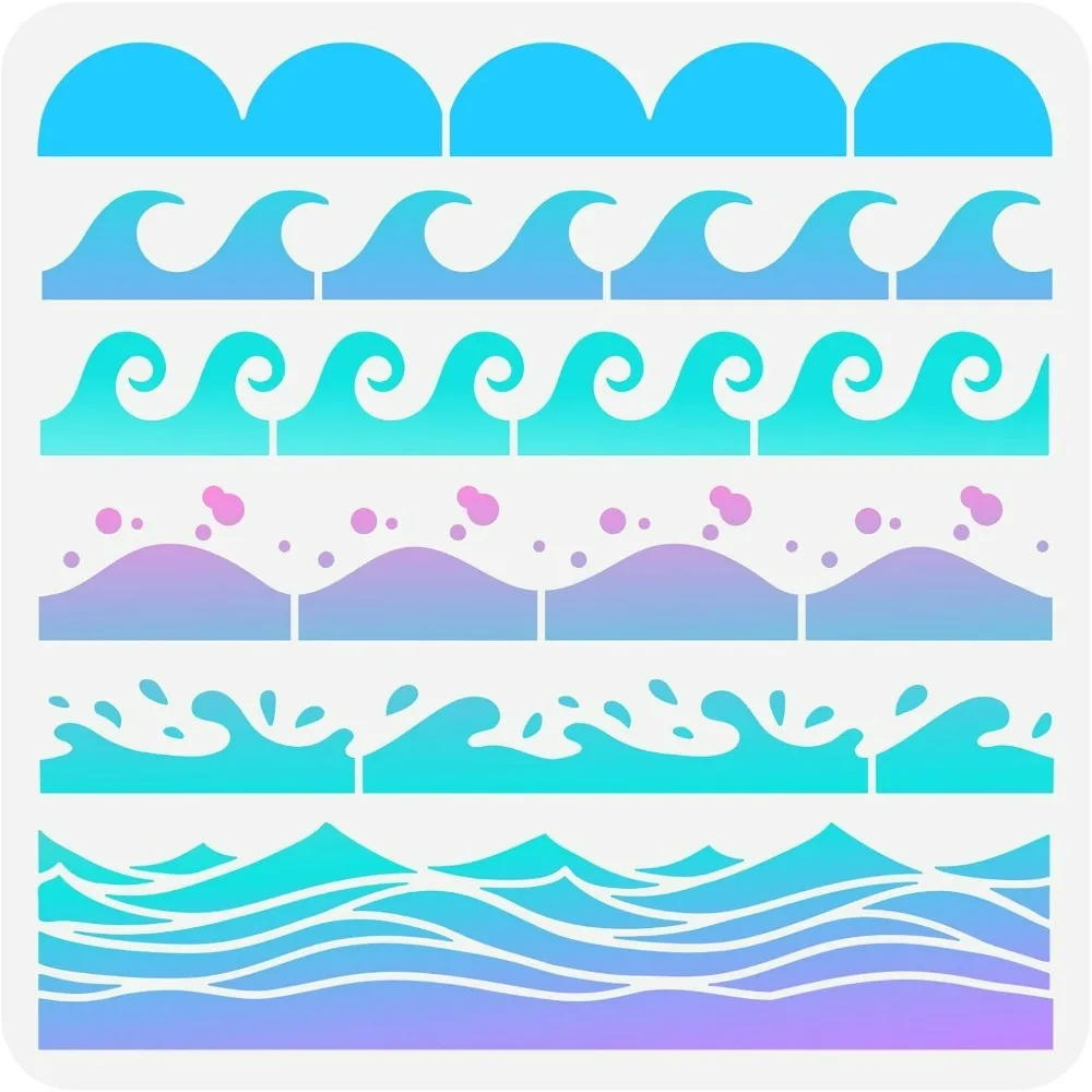 Sea Waves Stencil 11.8x11.8 inch Scallop Edge Painting Stencil Plastic 6 Styles Wave & Scallop Border Pattern Stencils