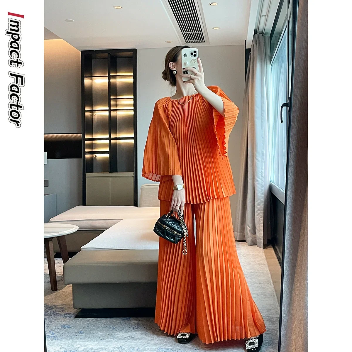 

Miyake Pleated 2024 Autumn New Handmade Pleated Loose and Comfortable Fashion Casual Set Two Piece Meat Covering Pants