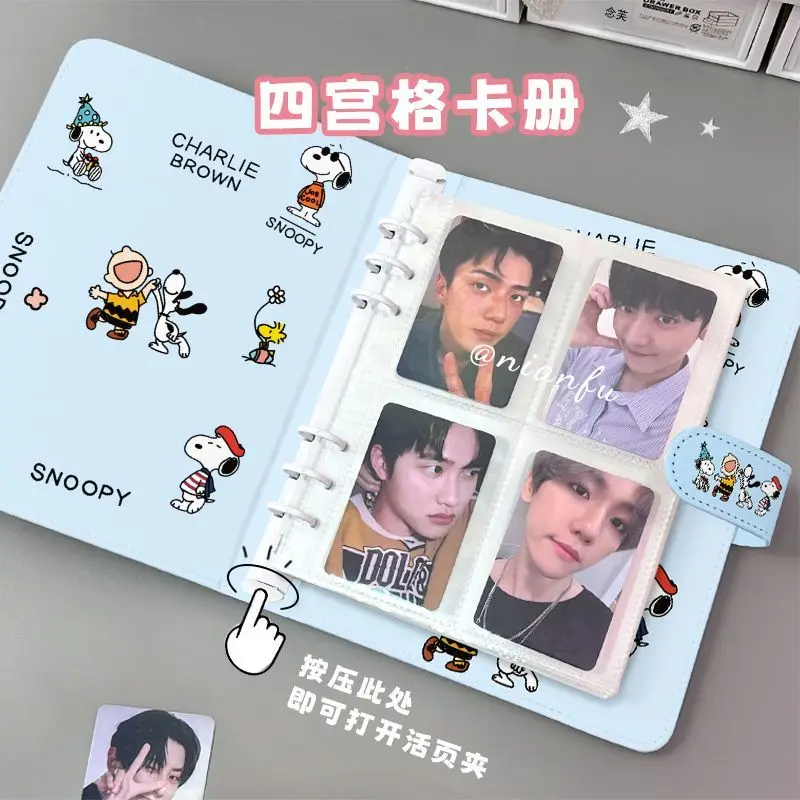 Simpatico cartone animato Snoopy album di archiviazione portatile studente stella che traccia alta aspetto piccola carta in pelle pu A5 a quattro griglie impermeabile